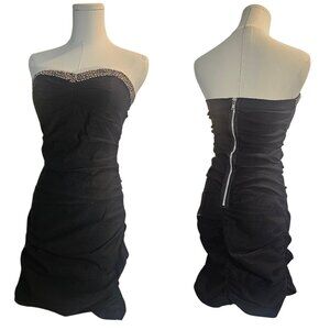 Black Bodycon Dress Size 7 Small Rayon Ruched Beaded Strapless